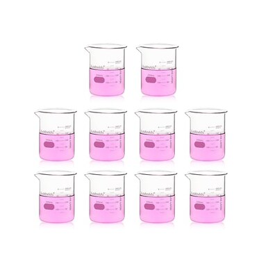 Labvida 10 Pcs 250ml Upgrated Thick Glass Beakers Griffin Low Form Beaker Set with Double Scale 33 Boro LVA025
