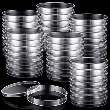 Kingdder 200 Pack 90mm Petri Dishes Sterile Plastic Bulk with Lids Deep Clear Thick Science Lab Cell Culture Agar Dish for Lab Jelly Science Party Project Experiment Analysis Equipment Projects Suppli