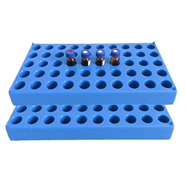 MUHWA 2 Packs Vial Rack 2ml HPLC Sample Bottles Rack Single Blue Holds 50 Standard 12 mm 2 mL vials Stackable Tube Rack