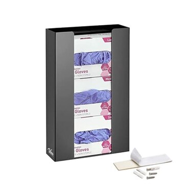 AdirMed VivaEssentials Triple Glove Box Holder Wall Mount or Free Standing Black Acrylic Glove Holder