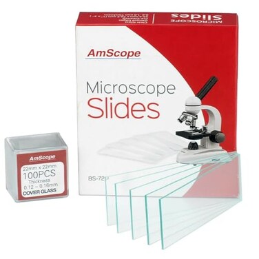 AmScope 72 PreCleaned Blank Microscope Slides and 100 22x22mm Square Cover Glass
