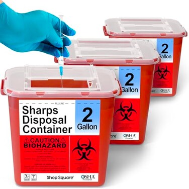 Shop Square Sharps Containers for Home Use 2 Gallon 3Pack Needle Disposal Professional Grade Biohazard Containers