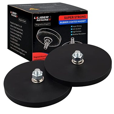 ULIBERMAGNET 2Pack Rubber Coated Magnet with M8 Male Thread Stud AntiScratch 100lb Strong Neodymium for Outdoor Light Bar Signal Lights and Tools