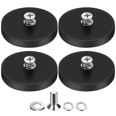 DIYMAG 4Pcs Rubber Coated AntiScratch Mounting Magnets Adhesive Power 30LBS Neodymium Magnet Based with M5 Threaded Studs Strong Magnetic Hold The Base for Light Bar Mirror Camera PTZ169 Inch