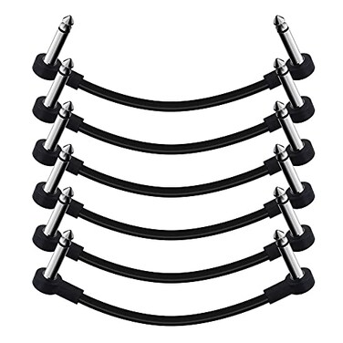 SONICAKE 6 Inch Patch Cable for Guitar Effect Pedal Cables 6 Pack 14 TS Right Angle Instrument Cables Black