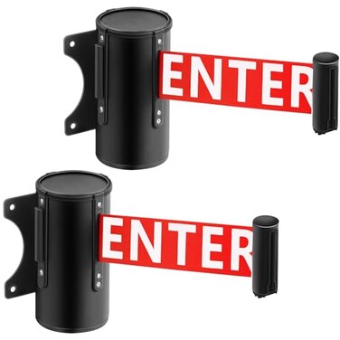 Landical 2 Pcs 16ft Wall Mount Retractable Barrier Belt Do Not Enter Sign Safety Belt Barrier Rope with Braking System Locking Button for Crowd Control Parking