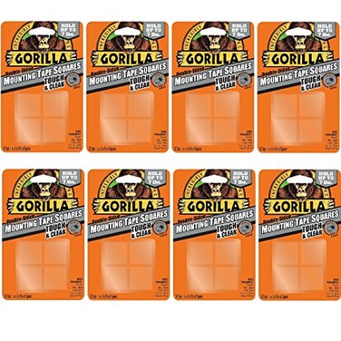Gorilla 6067201 Mounting Tape Squares Tough Clear 8 Pack