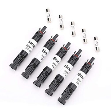 BougeRV 5PCS 15A Solar Fuses Holder Inline 5PCS PV Inline Fuse Holders 15 Amp for Solar Panel and Solar Controller Waterproof Solar Fuse Connector Solar Surge Protection Device