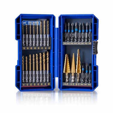 HIGHFIRE 30PCS Impact Driver Bit Set Include Screwdriver Bit SetStep Drill BitHex Shank Drill Bit with Tough Stackable Case Idea for Hanging Pictures Assembling Furniture and Home Tasks