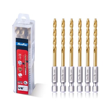 HIGHFIRE 516 135 Degrees Split Point Drill Bits Hex Shank Twist Drill Bits DIY Purpose Drill Bit Set HSS Titanium Drill Bit Hex Drill Bits for Steel Pack of 6 Identical Pcs