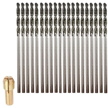 Drilax 20 Pc 15mm Diamond Drill Bit Set Precision Rotary Tool Bits with Collet 532 Shank for Glass Sea Glass Shells Gemstones Ceramic Jewelry Making Lapidary Compatible with Dremel Collet