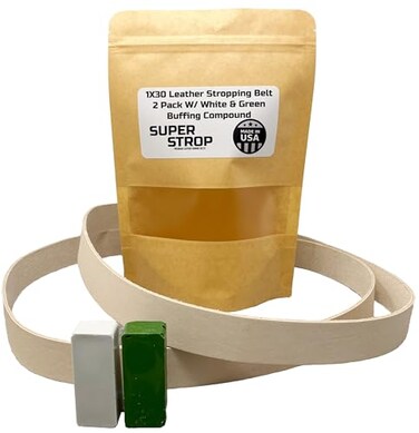 Super Strop 1X30 Leather Honing Polishing Belts 2 Pack with White Green Buffing Compounds