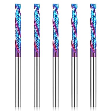 HQMaster Up Down Cut Compression Bit 18 Shank Spiral CNC Router End Mill Tungsten Carbide Milling Cutter Set 5 Pack