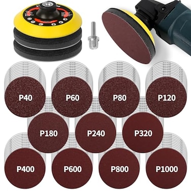 Pomsare 114PCS Angle Grinder Sanding Discs Polishing Pad Kit 5 Inch Hook and Loop Foam Backing Pad Drill Sanding Angle Grinder Attachments with 5811 Threads for Metal Wood Grinding 401000 Grits