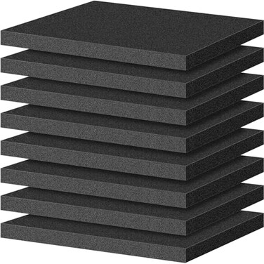 ToLanbbt Polyurethane Foam Sheets 8P 16 x 12 x 1 Inch Cuttable Tool Box Case Foam Inserts Paddings Black Cushion Packing Pads for Case Toolbox Game Box Craft Camera Storage