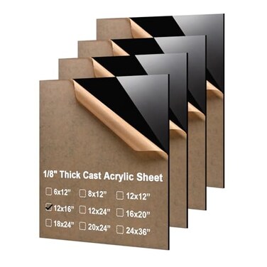 KINLINK 12x16 Plexiglass Sheets 18 inch Thick 3mm Black Cast Acrylic Sheet Plastic Board Polycarbonate Sheet for DIY Project Craft Table Top Acrylic Sign and Wedding Invitation 4 Pack