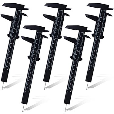 Flutesan 6 Inch 150 mm Mini Plastic Vernier Caliper Double Scale Measuring Tool Rectangular Vernier Caliper Read Sliding Gauge Ruler for Eyebrow Stencil Makeup Student School Office Home 5 Pieces