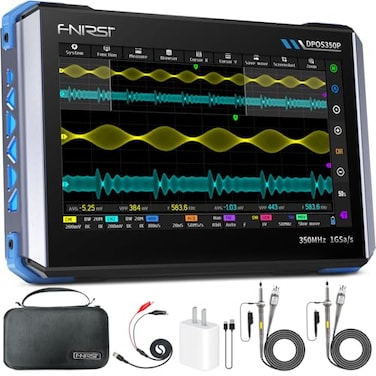 FNIRSI DPOS350P 4in1 Tablet Oscilloscope 350MHz Spectrum Analyzer 200KHz 350MHz Frequency Response Analyzer DDS Generator 2CH Handheld Oscilloscope 1 GSas 7 Touch Screen Digital Phosphor