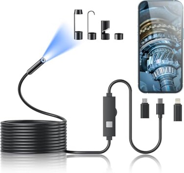 Kinpthy Endoscope Camera with Light1920P HD Borescope Tools with 8 Adjustable LED Lights Endoscope with SemiRigid Snake Camera IP67 Waterproof Inspection Borescope for iOS and Android328ft Single Lens