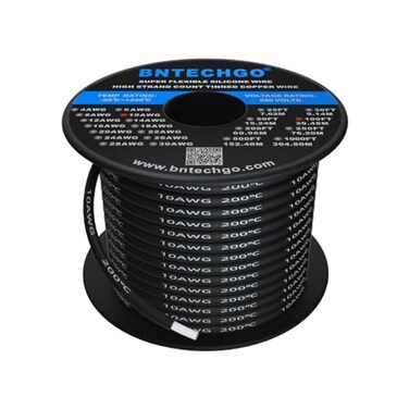BNTECHGO 10 Gauge Silicone Wire Spool 100 ft Black Flexible 10 AWG Stranded Tinned Copper Wire