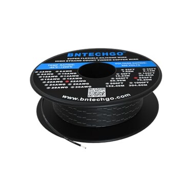 BNTECHGO 22 Gauge Silicone Wire Spool 250 ft Black Flexible 22 AWG Stranded Tinned Copper Wire
