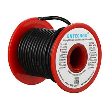 BNTECHGO 16 Gauge Silicone Wire Spool 50 ft Black Flexible 16 AWG Stranded Tinned Copper Wire