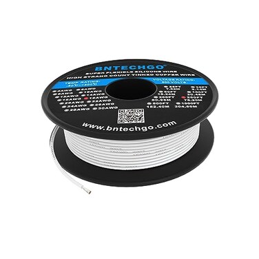 BNTECHGO 18 Gauge Silicone Wire Spool 250 ft White Flexible 18 AWG Stranded Tinned Copper Wire