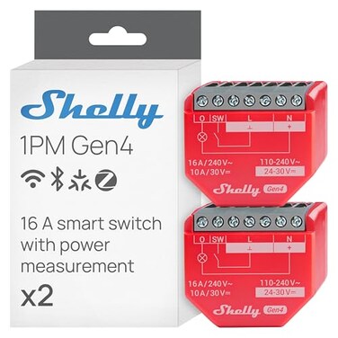 Shelly 1PM Gen4 WiFi Zigbee Matter Smart Relay Switch with Power Metering 1Channel 16A Home Automation Alexa SmartThings Google Home Apple HomeKit Compatible iOS Android App 2 Pack