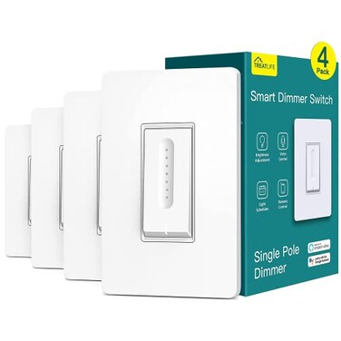 TREATLIFE Smart Dimmer Switch 4 Pack Single Pole Smart Switch Works with Alexa and Google Home Neutral Wire Required 24GHz WiFi Dimmer Light Switch for LED CFL Incandescent Bulbs