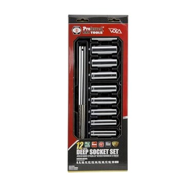 Proferred S07301 38 Drive Standard Metric Socket Set 12 Piece 12 Point Deep