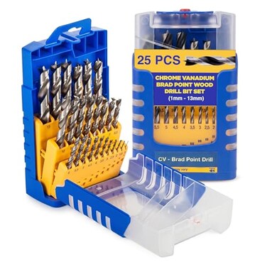 Fisch Brad Point Drill Bit Set 25Piece Chrome Vanadium Wood Drill Bits Sizes from 1mm 13mm FSF364740