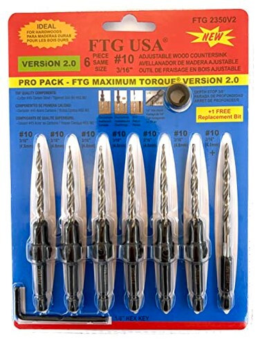 FTG USA Tapered Countersink Drill Bit Set 6 Pc 10 316 Countersink Bit Same Size 1 Tapered Drill Bit Replacement Wood Countersink Drill Bits