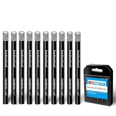 DKIBBITH 10 pcs 14 Diamond Drill Bits for Tile Porcelain Ceramic Granite Marble Stone Glass Dry Drilling Tile Drill Btis with Storage Case and 14 Round Shank