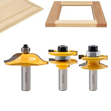 Exqutoo 3PCS 12 Shank Router Bit Set Raised Panel Cabinet Door Making Router Bits Cemented Carbide Router Bits Woodworking Tools Router Door Window Bits Tenon Joint Cutter Diameter 134