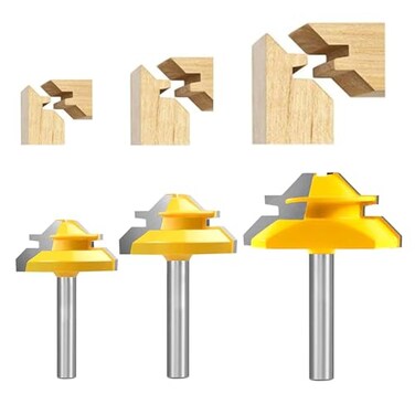 TOTOWOOD 45 Degree Lock Miter Router Bit 3Piece Set for 3164 376434 Cutting Height 14 Inch ShankWoodworking Tools Joint Router Bits 3PCS 14 Shank 3PCS 14 Shank