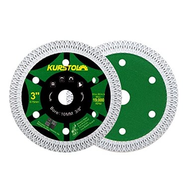 KURSTOL 3 Tile Diamond Blade 2pcs 75mm Super Thin Porcelain Diamond Cutting Disc Wheel for Ceramic Granite Marble Angle Grinder Saw Blade with Arbor 3810mm