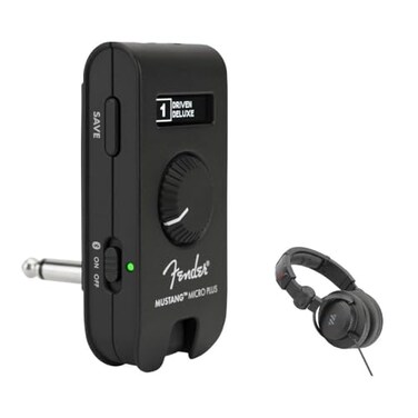 Fender Mustang Micro Plus Headphone Amplifier Bundle with Polsen HPCA30 ClosedBack Studio Monitor Headphones