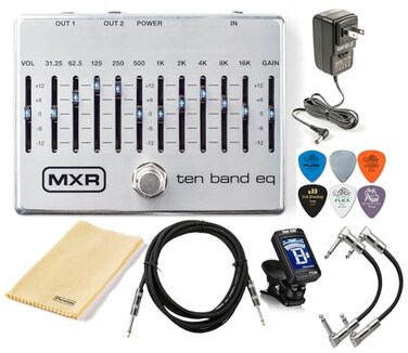 Tonebird MXR M108S Ten Band EQ Dual Output True Bypass Effects Pedal Equalizer w Power Supply Cables Picks Cloth Bundle