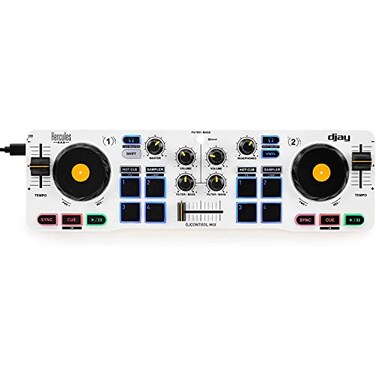 Hercules DJControl Mix Bluetooth Wireless DJ Controller for Smartphones iOS and Android dJay app 2 Decks White