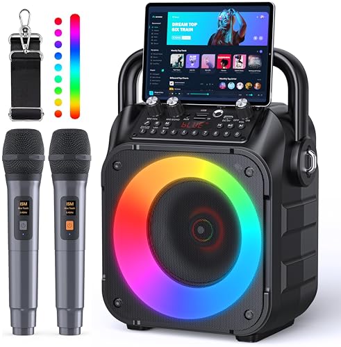 Cyy Cyy Karaoke Machine Portable Speaker With 2 Wireless Microphones For Adults Kids With Lights Karaoke Microphone With System Supports Usbtfrecfmaux For Home Party Home System Packages