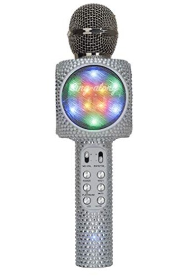 Wireless Express SingAlong Bling Bluetooth Karaoke Microphone and Bluetooth Stereo Speaker AllinOne Silver Bling