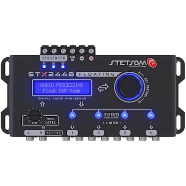 Stetsom STX2448 FLOATING PRO Full Professional DSP Digital Signal Processor PRO Crossover Graphic Equalizer 15 Bands Remote Sequencer Subharmonic Bass RCA HIGH Input Limiter Peak RMS