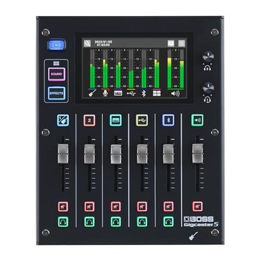 BOSS Gigcaster 5 Compact 5Channel Audio Streaming Mixer with Direct GuitarBass Input 2 XLR Mic Inputs Stereo Line Input 8 Touchscreen SFX Pads 16x12 USB Audio Interface