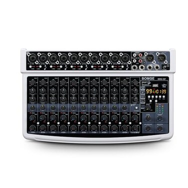 BOMGE 12 Channel Professional Audio Mixer Bluetooth Studio Mixer with USB 48V Power XLRRCA Inputs 99 DSP Effects For Professional and Beginners 12FW