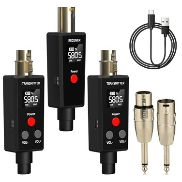Elimavi Wireless Microphone System 24GHz Wireless Plugon XLR Dual Transmitter Receiver for Dynamic MicMixerPA System2 Transmitters Connecting Microphones for Synchronous Transmission