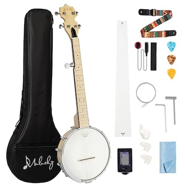 Mulucky 5 String Banjo Mini 26 Inch Travel Banjo Maple Closed Solid Back Beginner Kit With Gig Bag Tuner Picks Strings Strap B805
