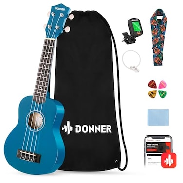 Donner Soprano Ukulele for Beginners 21 Inch Ukelele Starter Bundle Kit with Free Online Lessons Bag Strap String Tuner Picks Cloth Ukalalee Yukalalee Blue
