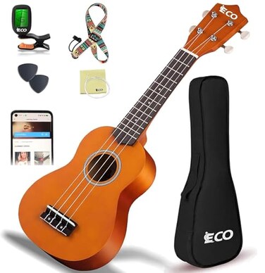 iECO Soprano Ukulele Beginner Kit 21 Inch Ukelele wFree Online Lesson Case Strap Tuner Strings Picks Fast to Learn