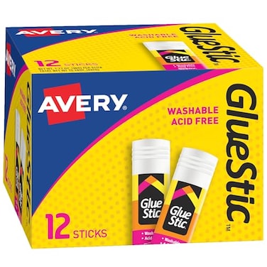 Avery Glue Stick White Washable 127 oz Permanent Glue Stic 12pk 00196