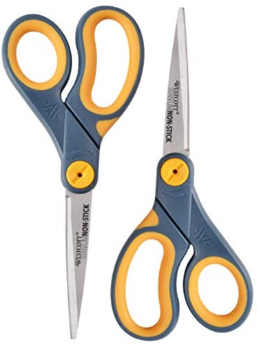 Westcott 8Inch NonStick Titanium Scissors For Office and Home Glide Adjust Technology GreyYellow Craft Fabric Scissors 2 Pack